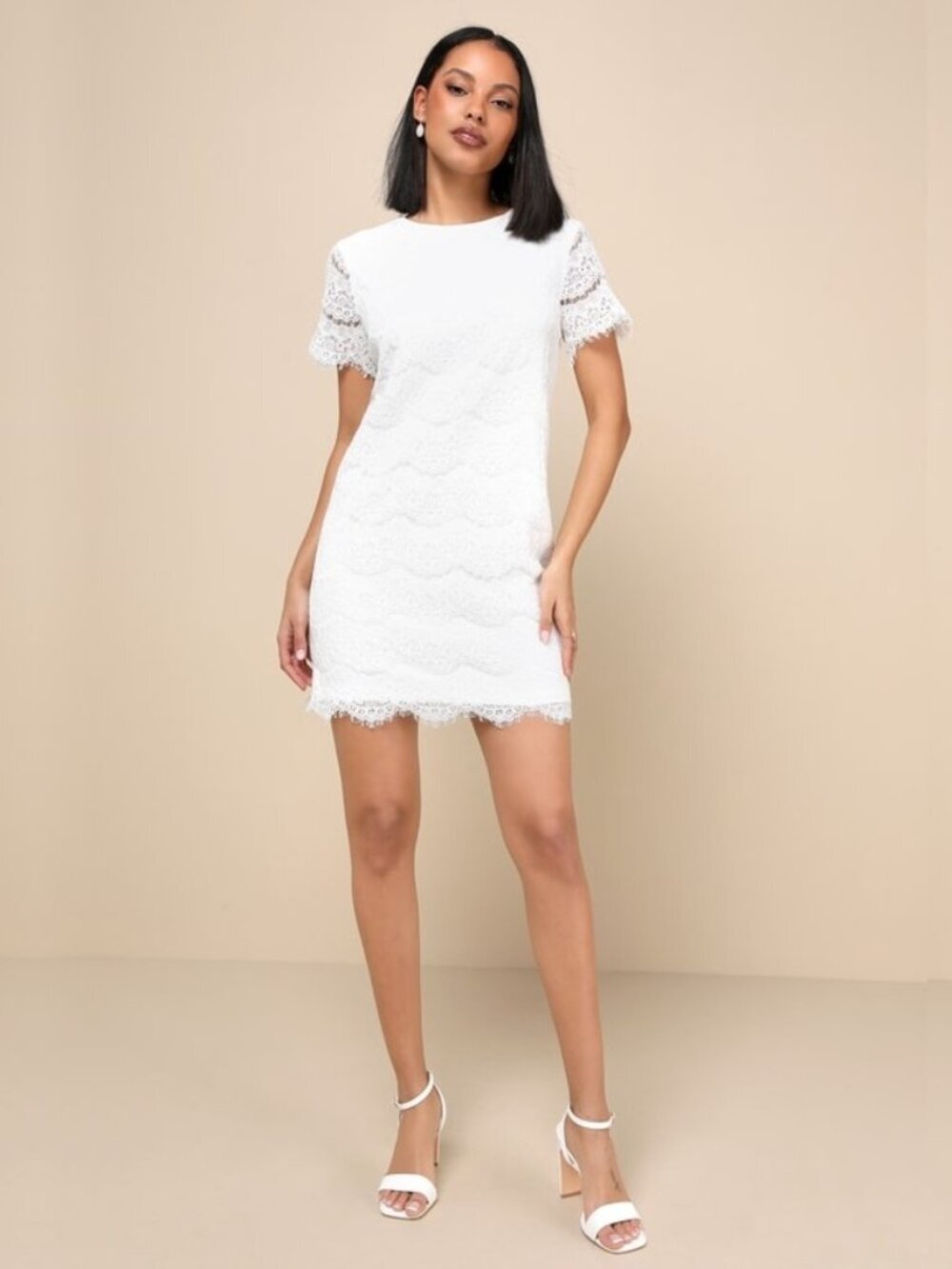 2/$30 Lulus Take Me to Brunch Ivory Lace Shift Mini Dress Small #A2972